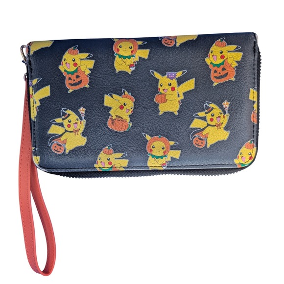 Pokemon Handbags - Pokemon Pikachu Halloween Pumpkin Costume Zip Wristlet Wallet Black Orange